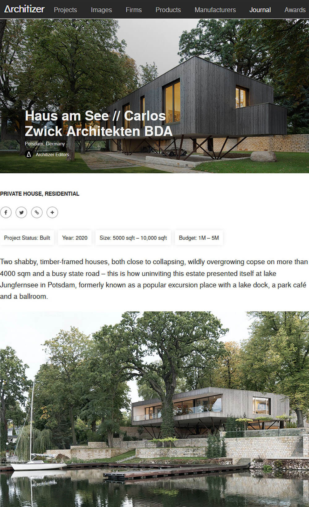 Haus am See in Architizer